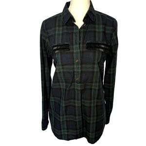 J.Crew Blue Black Flannel Plaid Beaded Quarter Button Down Shirt 0 / XS‎